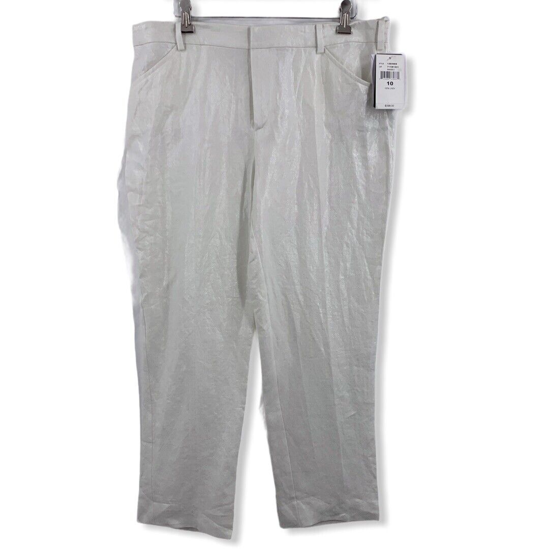 Ralph Lauren Womens Trouser White Linen Glace Dress Pant Black Label Size 10 New
